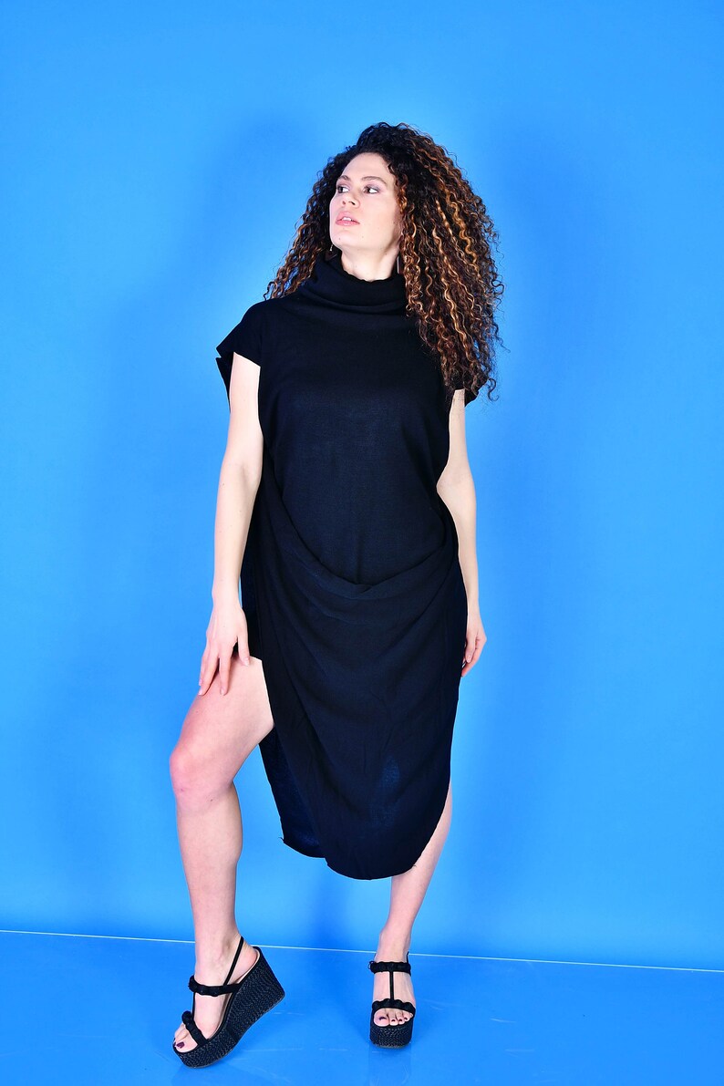 Sweater Dress Black Sweater Fine Knit Top Asymmetrical Knitted Top Black Asymmetrical Sweather Black Sweat Mini Dress