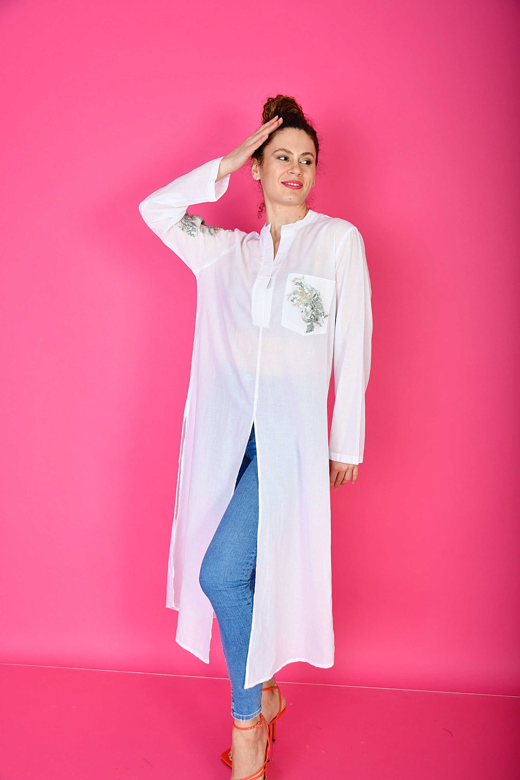 Pure Cotton Kaftan Shirt with Luxury Lace Embroidery on It/ Etsy