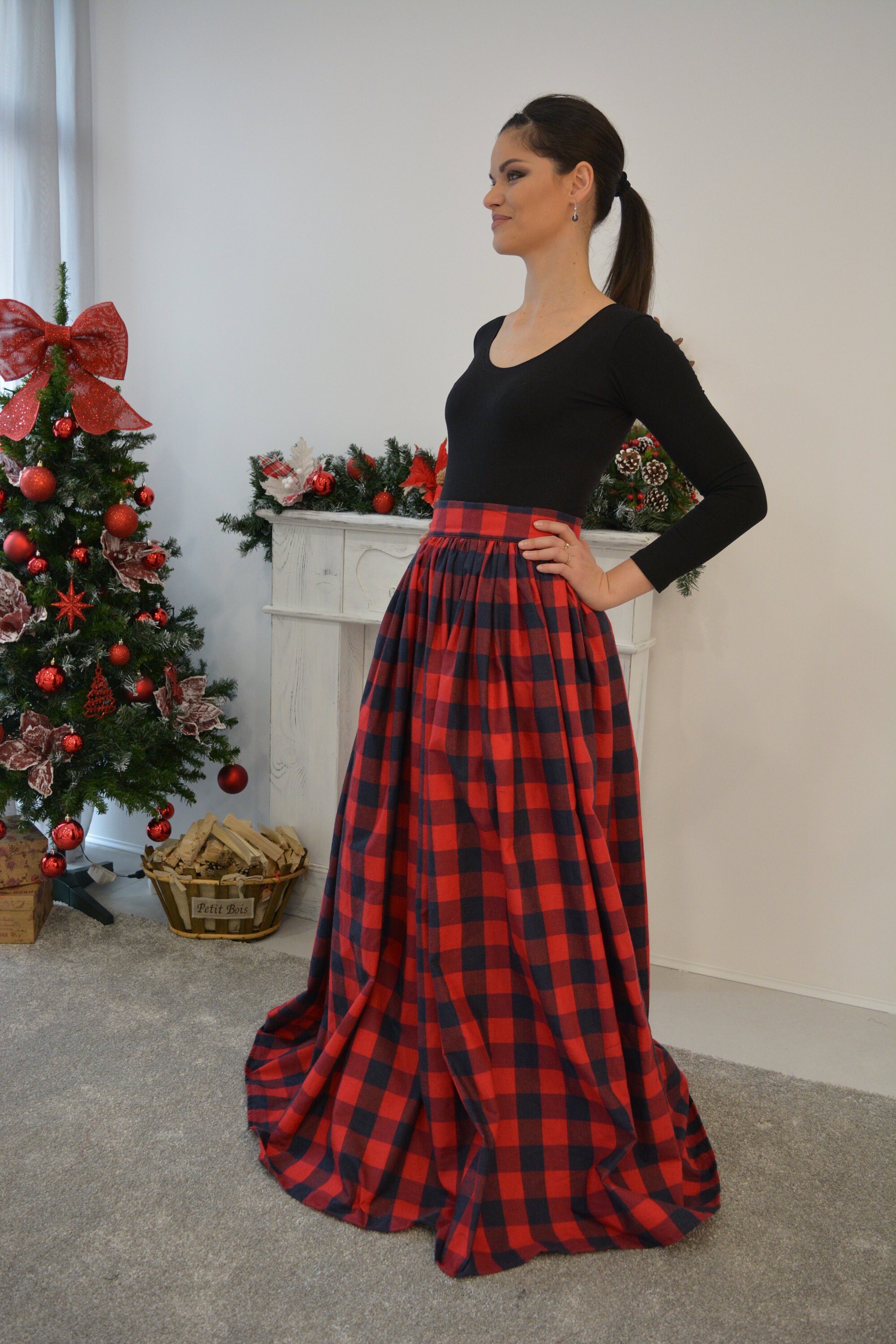 JOSEFIEN CHECKED MAXI SKIRT RED