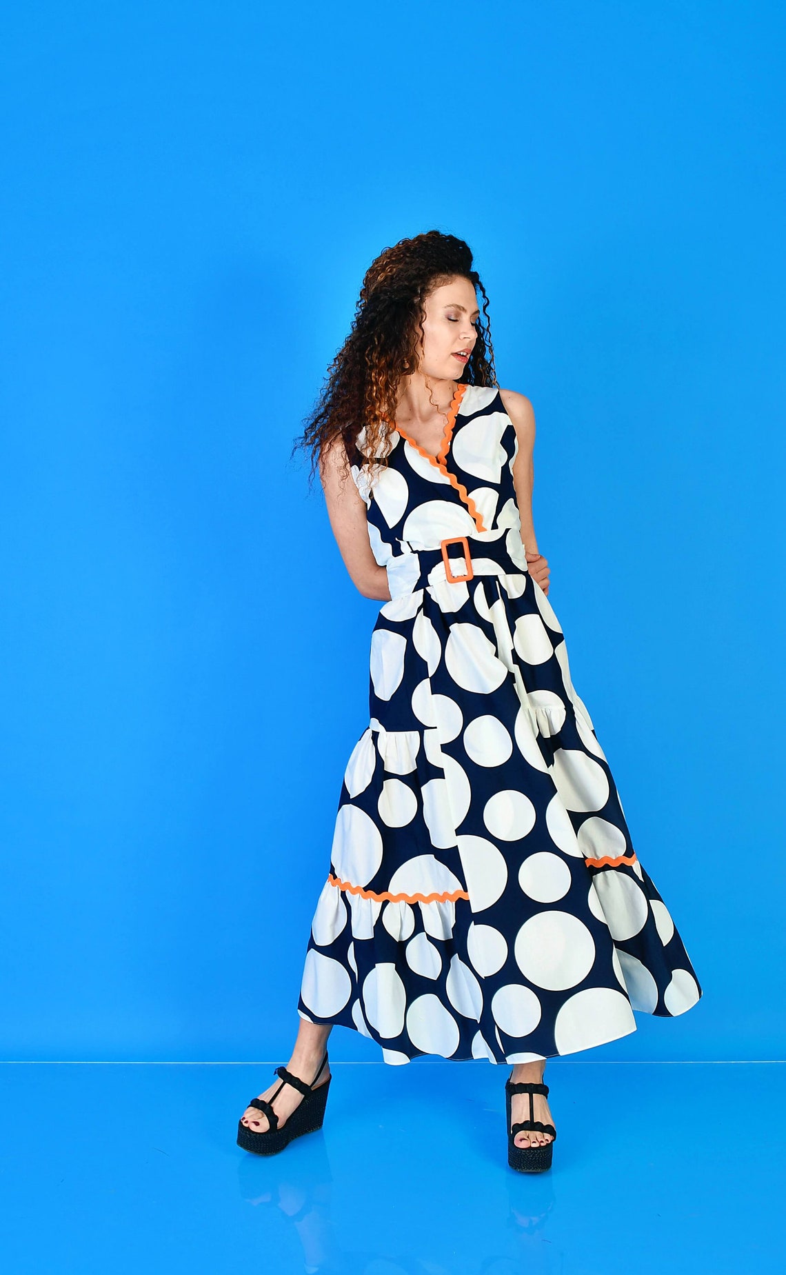 Spring Summer Dress/ Cotton dress/ Blue Dress/ White Color Etsy