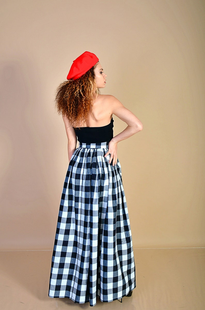Winter Cotton Checkered Skirt with Pockets / Black and White Checks Skirt/ Cotton Skirt/ Checked Skirt/ Black and White Checks Skirt image 9