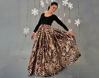 Leopard Print Skirt/ Animal Print Skirt/ Full Lenght Skirt/ Lined Skirt/ Leo Skirt/ Silk Skirt/ Maxi Skirt/ All Sizes Skirt/ Prom Separates