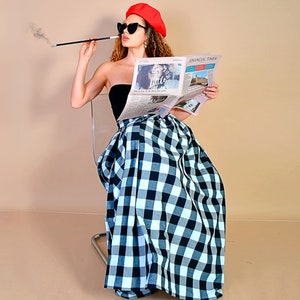 Winter Cotton Checkered Skirt with Pockets / Black and White Checks Skirt/ Cotton Skirt/ Checked Skirt/ Black and White Checks Skirt image 2