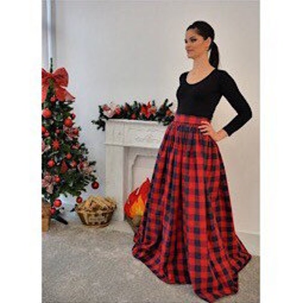 Jupe Maxi à carreaux rouges avec POCHES/ Jupe pleine longueur/ Jupe tartan/ Jupe à carreaux pleine longueur/ Jupe tartan pleine longueur/ Jupe d’hiver rouge