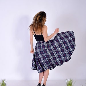 Short Navy Checks Skirt/ Short Cotton SKirt/ Checks Skirt/ Midi Dress with Checks Pattern/ Birthday Skirt/ Navy SKirt/ Office Navy Skirt image 10