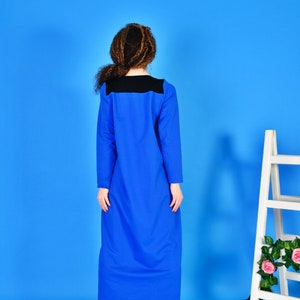 Blue Dress/ Winter Dress/ Cold Weather Dress/ Streetwear Dress/ Dress With Pockets/ Cotton Dress/ Quilted Cotton Dress/ Long Sleeves Dress image 6