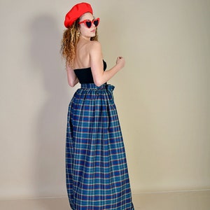 Blue Green Skirt/ Green Checks Skirt/ Cotton Skirt/ Maxi Skirt/ Skirt with Belt/ Long Skirt/ Checks Skirt/ Blue Checks Skirt image 8