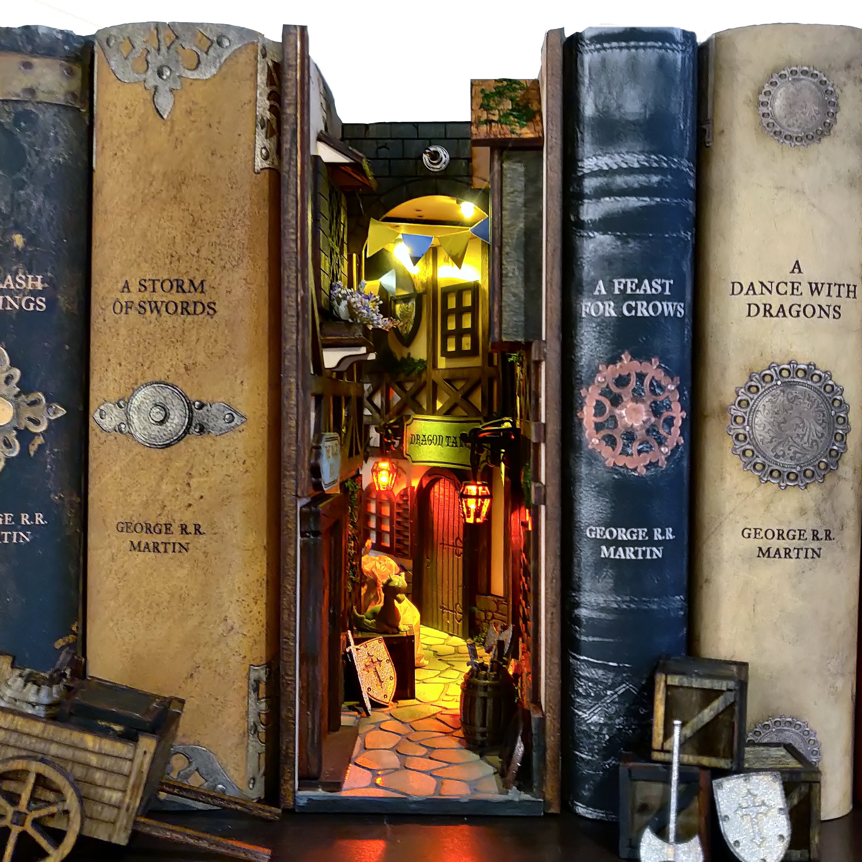 Mini alley medieval assembled booknook premade bookshelf