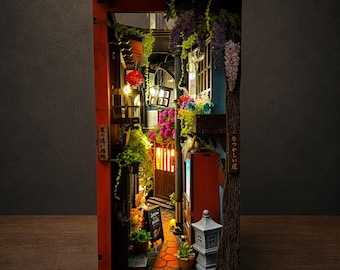 MINIALLEY Lost Summer Lane DIY Japanese Book Nook Kit, Miniature Alley Bookshelf Insert, DIY Miniature House,  Book Lover Gift