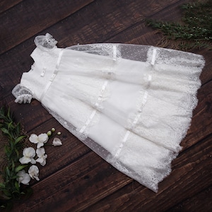 christening gown- cotton batiste with beautiful end soft lace - long christenin dress
