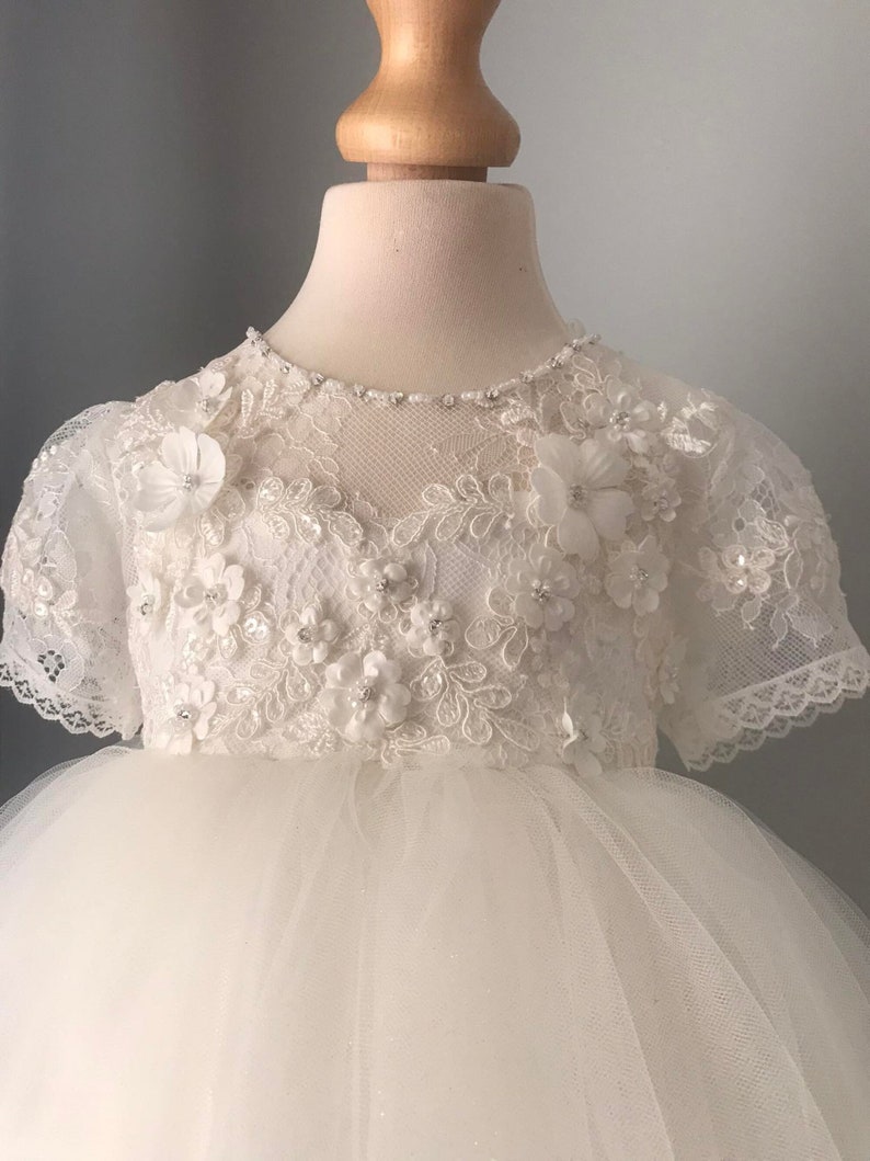 Robe de fille de fleur, SWAROVSKI, robe 3D, robe d'anniversaire, robe de bébé, robe en dentelle, robe tulle, mariage, image 3