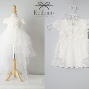 Tulle christening gown with removable skirt, baby bodysuit, baby dress, baptism gown, christening dress