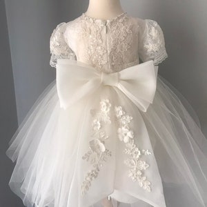 Tulle dress for a girl,SWAROVSKI, lace, 3d flowers, wide dress, baptism dress, wedding dress,  party dress