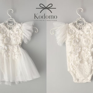 christennig dress, Tulle white christening gown with removable skirt, baptism gown, christening dress, christening bonnet, baby bodysuit,
