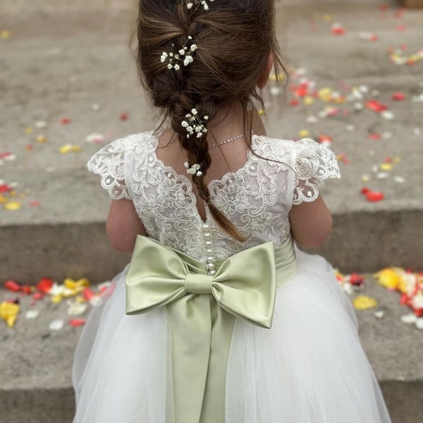 Flower girl dress, Sage dress, Birthday Dress, Baby Dress, Lace Dress, Tulle Dress, Wedding