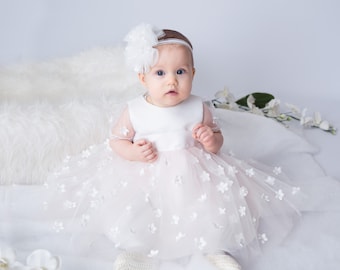 Robe de cérémonie pour fille, robe de baptême SWAROVSKI, baptême, bandeau de baptême, robe en tulle