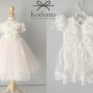 Tulle white christening gown with removable skirt, baptism gown, christening dress, christening bonnet, baby bodysuit, baby white dress