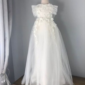 Christening dress, bodysuit with removable skirt, christening gown, baptism dress, baptism gown, lace dress