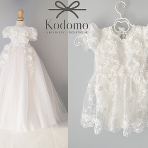 Christening dress, bodysuit with removable skirt, christening gown, baptism dress, baptism gown, lace dress