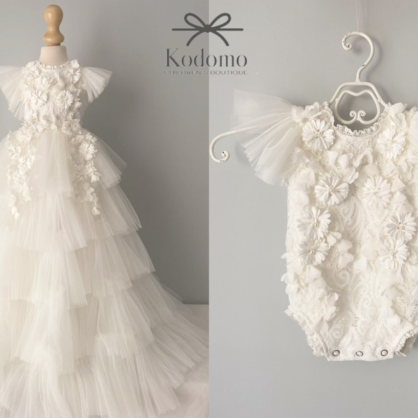 Robe de baptême pour fille, body, robe de baptême, robe de baptême pour fille, robe de dédicace, ivoire, longue robe de baptême,