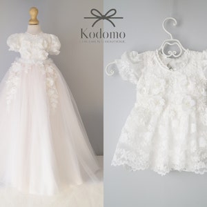 Christening dress, bodysuit with removable skirt, christening gown, baptism dress, baptism gown, lace dress