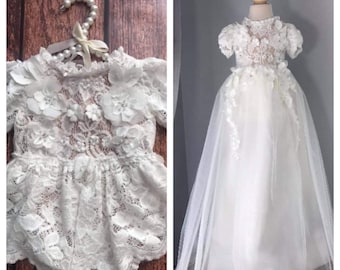 Robe de baptême, body avec jupe amovible, robe de baptême, robe de baptême pour petite fille, robe de baptême, robe en dentelle