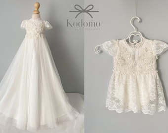 Delicate Lace Christening Gown | Bamboo Lined Baptism Dress with Bonnet and Shoes