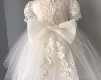 Robe de fille de fleur, SWAROVSKI, robe 3D, robe d'anniversaire, robe de bébé, robe en dentelle, robe tulle, mariage,