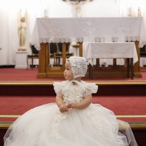 cadeaux de baptême pour fille, robe de baptême, robe de baptême pour petite fille, robe de baptême pour fille, bonnet pour fille