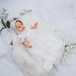Baptism Dress for Baby Girl - Bonnet - | Christening Gown Girl | Lace Baptism Outfit Girl | Blessing Dress | Baptism Dress,personalization