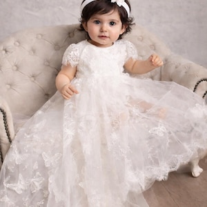 Baby Mädchen Taufkleid, Abnehmbarer Kleid mit Schmetterlingen