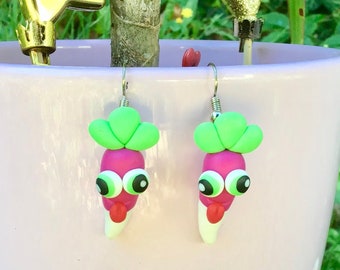 Fimo earrings, polymer paste, fun, original earrings, funny vegetable jewelry, radishes, gourmet jewelry, Christmas gift