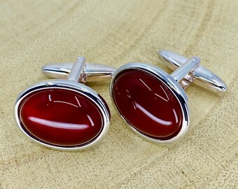 Vintage-Style Gift Cufflinks Carnelian Gemstones /& Sterling Silver Handmade