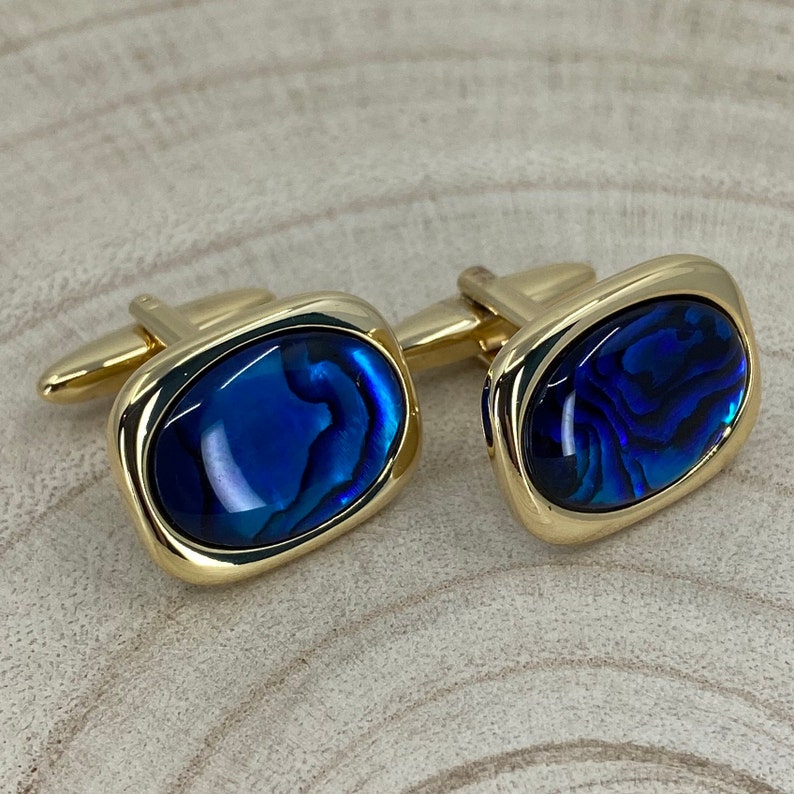 Blue Abalone Shell Oval Gold Plated Cufflinks
