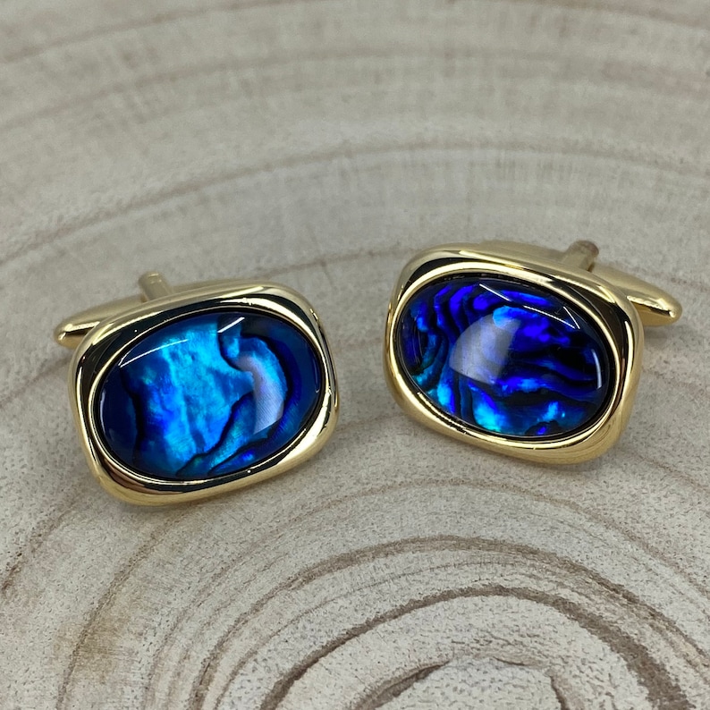 Blue Abalone Shell Oval Gold Plated Cufflinks