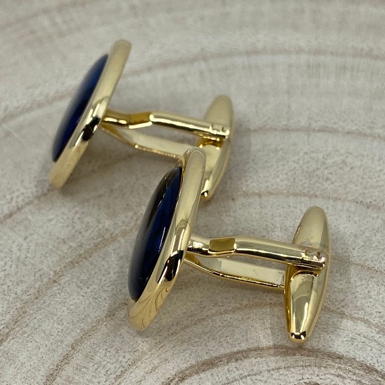 Blue Abalone Shell Oval Gold Plated Cufflinks