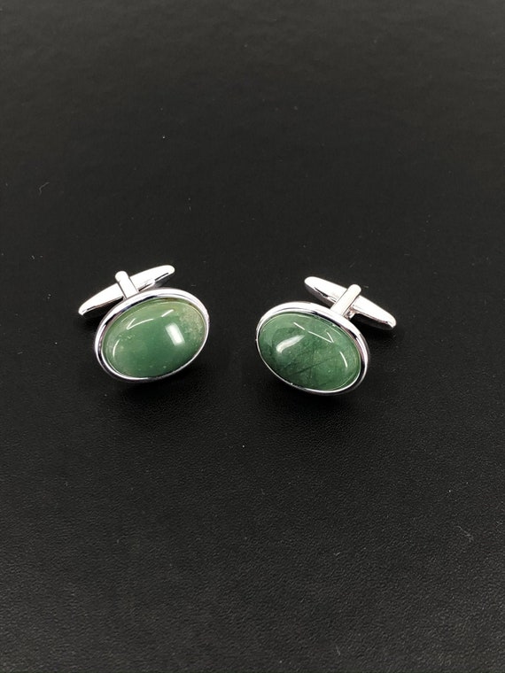 Quilted Cufflinks in Green with Presentation Box