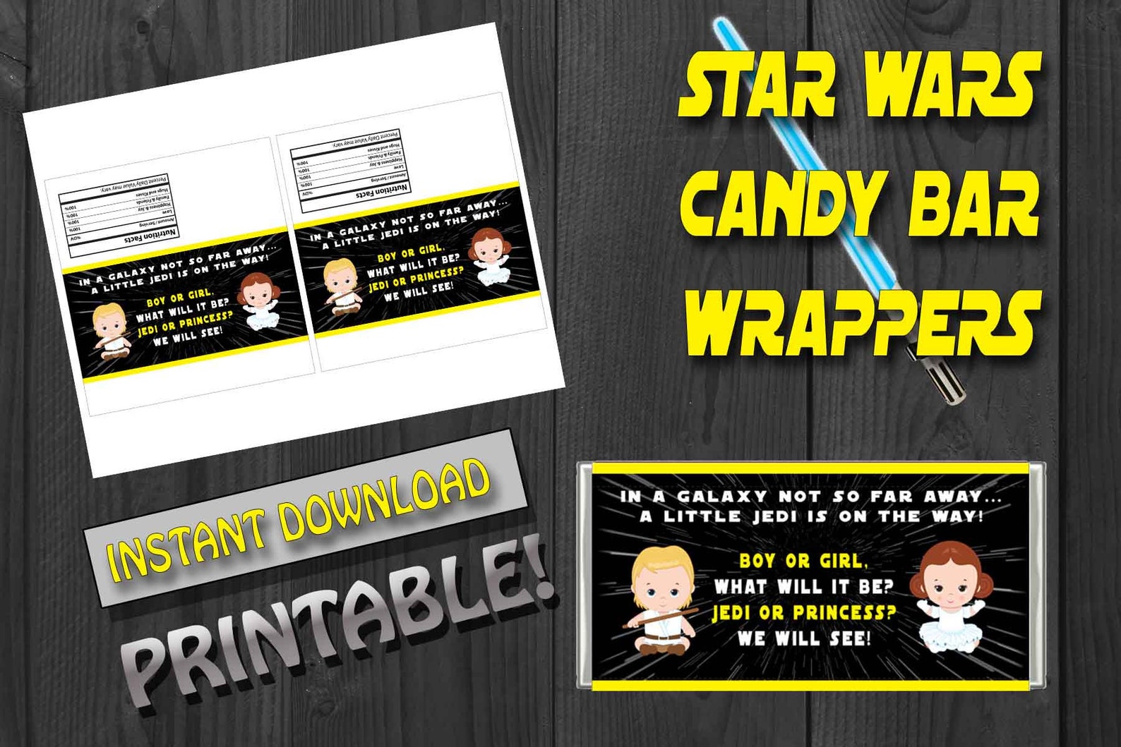 Star Wars Gender Reveal Baby Star Wars Candy Bar Wrappers Etsy