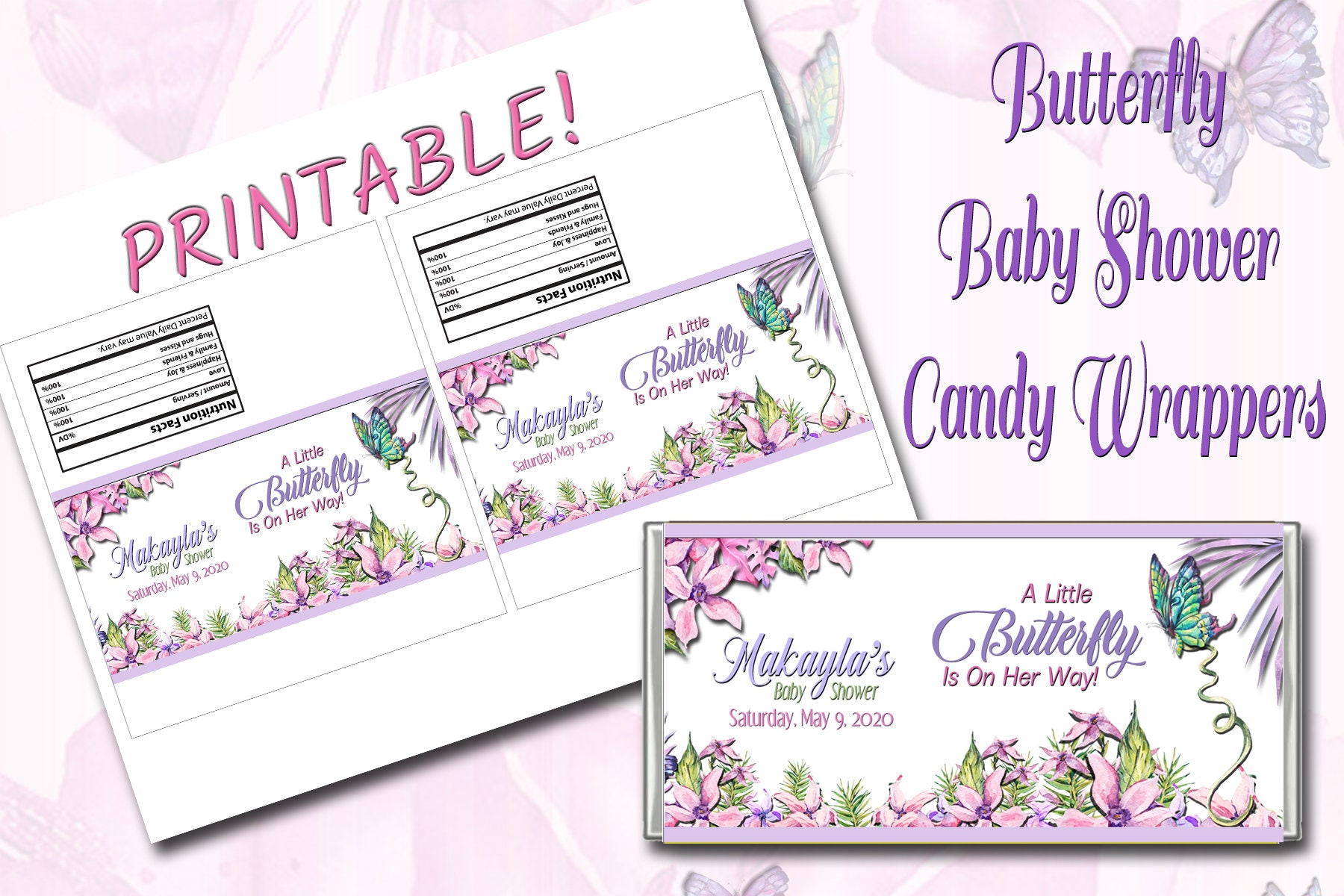 Butterfly Baby Shower CANDY BAR WRAPPERS Printable - Etsy