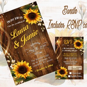 Girasol, Invitación de boda más tarjeta RSVP!, 5 x 7, Imprimible