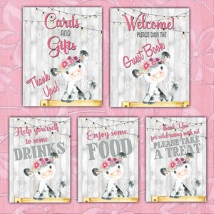 Baby Cow Baby Shower Table Signs Package, Girl, Printable, INSTANT DOWNLOAD, digital files