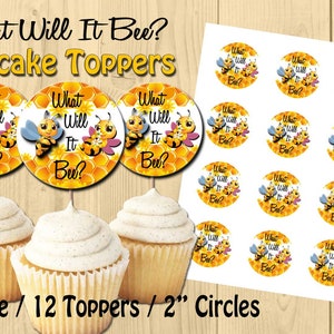Bee, What Will It Bee, Printable Circle Tags 2&quot; | Cupcake Toppers