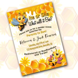 BEE, What Will It Bee? Gender Reveal Invitation, Printable, 5x7