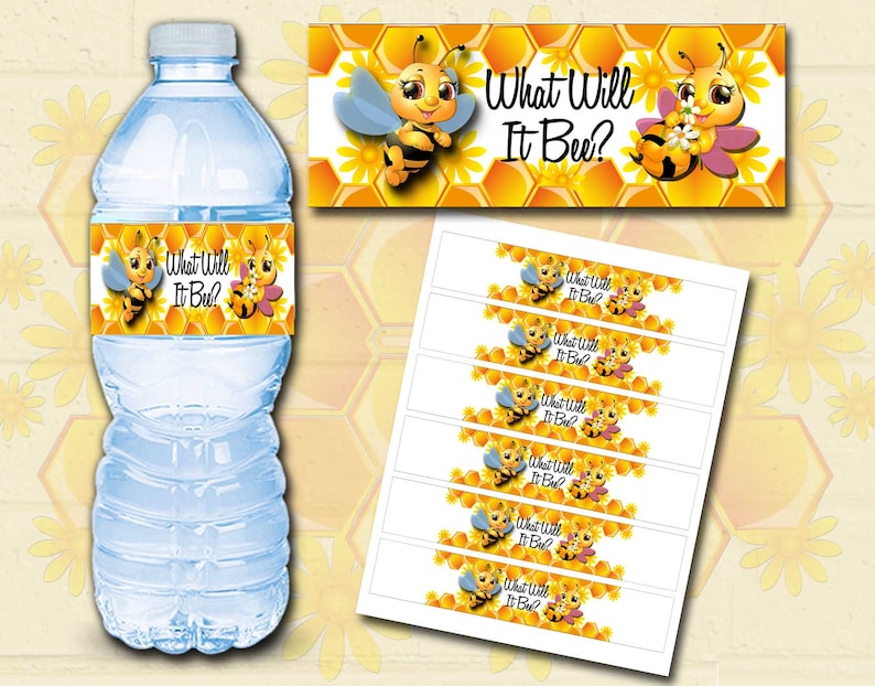 What Will It Bee Water Bottle Labels Label size: 1.5 x 8 Printable Bee