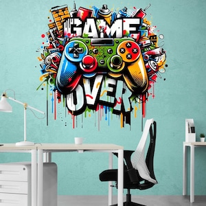 Gamer Wandtattoo, 3D AI Grafik Wandkunst Aufkleber, Perfekte Wanddekoration für Gaming-Enthusiasten Gaming Controller Wandaufkleber Wandbild Kinder Poster