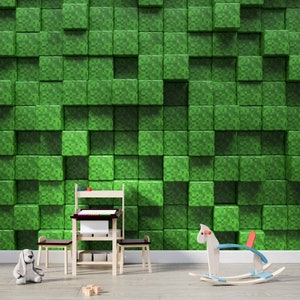 Green Pixel Wallpaper Mural: Video Game Room Decor, Peel and Stick