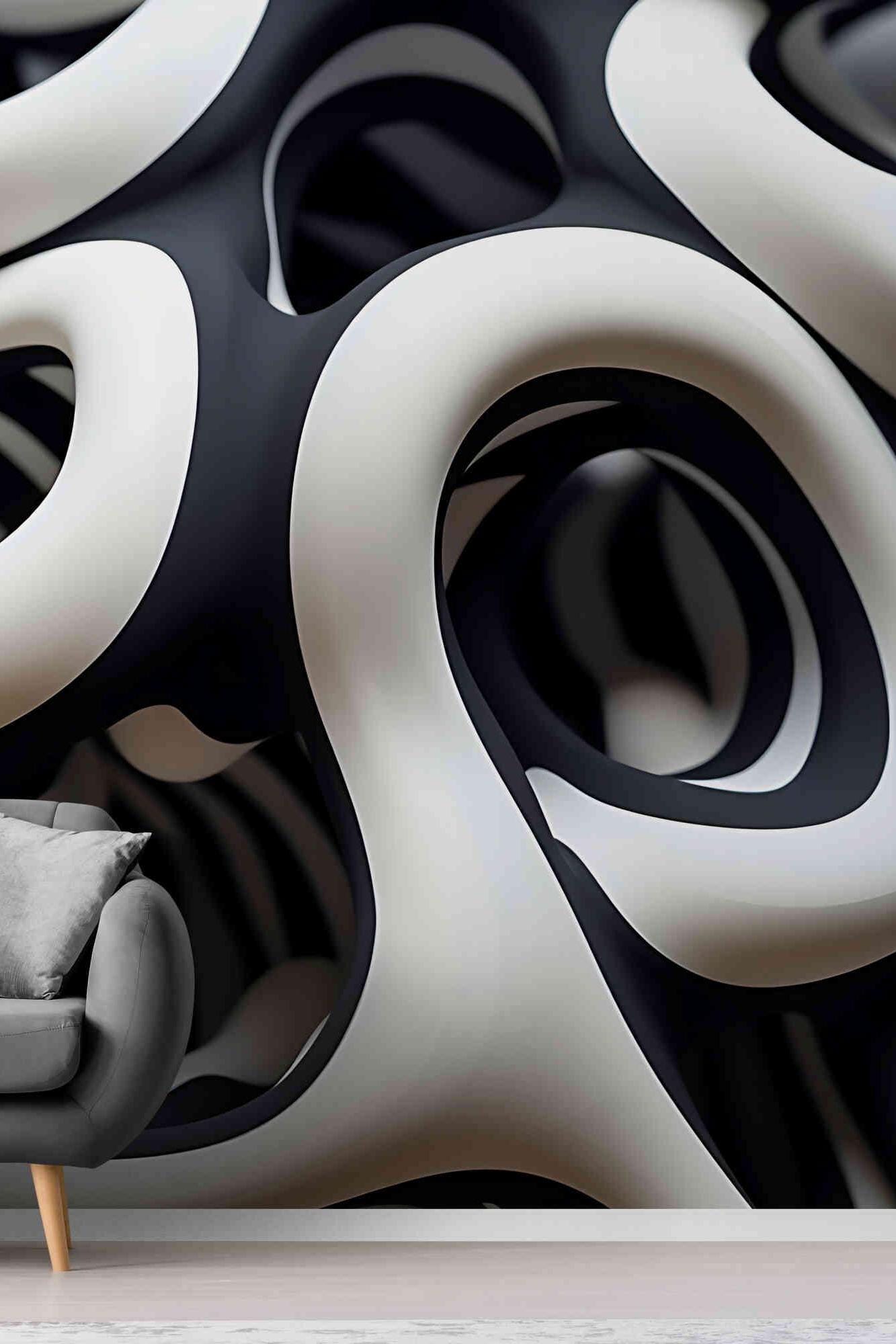 3D Black and White Wallpaper Mural: Modern Art Vinyl Wall Covering - Etsy