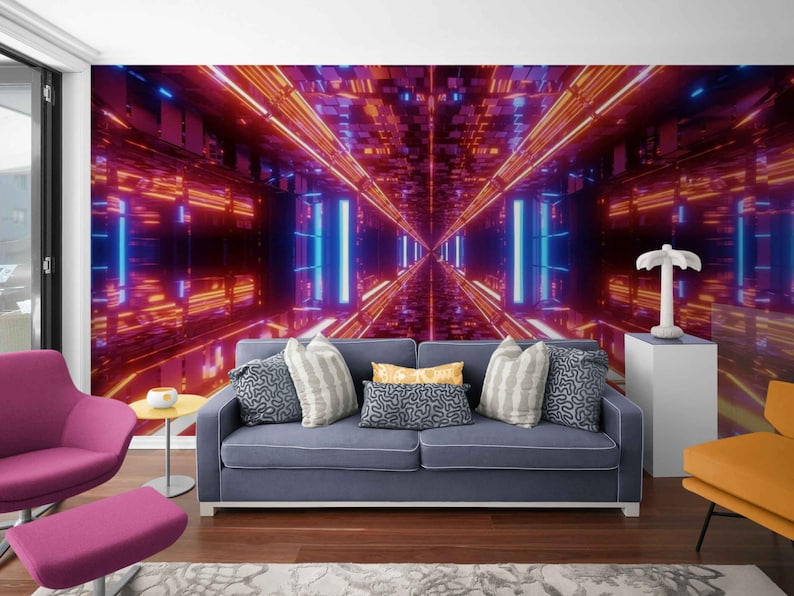 Buy Lazer Light Tunnel Wall Murals Modern Wallpapers Peel and Stick