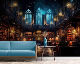 Dark Library Wallpaper: Classic Texture, Self-Adhesive Wall Mural
