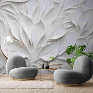 3D White Floral Wall Mural Wallpaper | Elegant Embossed Flower Design for Living Room, Bedroom, or Modern Interior Accent Walls